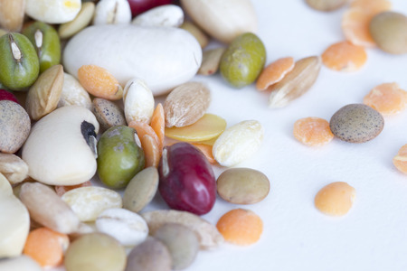 Mixed vegetables on a white background, macro, focus selected