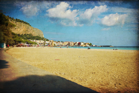 Relax on the beach, springtime in Mondello, Palermo, Sicilyのeditorial素材