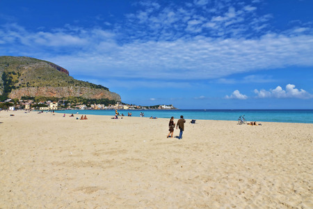 Relax on the beach, springtime in Mondello, Palermo, Sicilyのeditorial素材