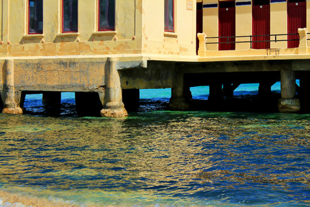 Relax on the beach, springtime in Mondello, Palermo, Sicilyの写真素材
