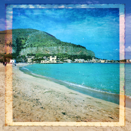 Relax on the beach, springtime in Mondello, Palermo, Sicilyの写真素材