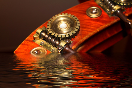 Close-up of double bass, wooden musical instrument that is played with a bow