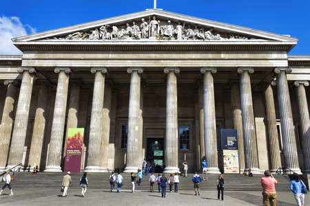 LONDON - AUGUST 5: The British Museum entrance pictured on August, 5, 2010, in London, UK. The British Museum was established in 1753, and features a collection of over thirteen million objects.のeditorial素材