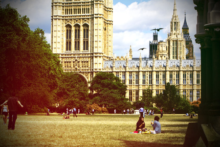 Houses of Parliament and Big Ben in Westminster, London. Vintage styleのeditorial素材