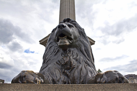 Lion Statue at Trafalgar Square, London, UKのeditorial素材