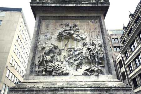 Detail of carving done in 1688 by Caius Gabriel Cibber on base of The Monument to Great Fire of London in 1666のeditorial素材