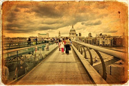 Beautiful view of Millennium Bridge, Saint Paul Cathedral on background, London, UKのeditorial素材
