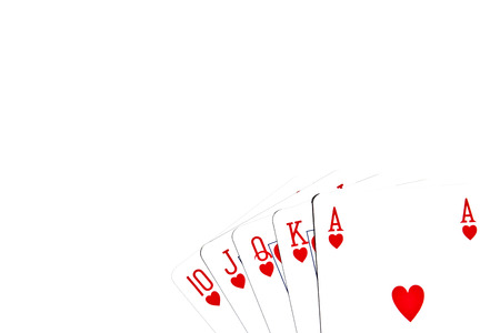 Playing cards on a white background. Royal Flush in Hearts