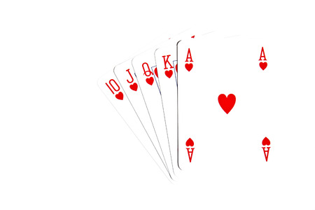 Playing cards on a white background. Royal Flush in Hearts