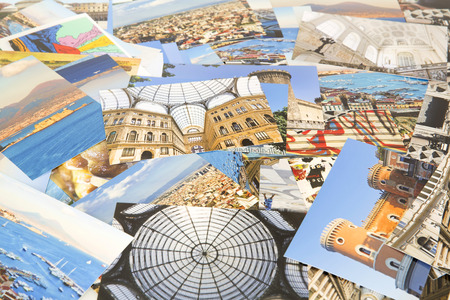 A pile of photographs arranged into a background
