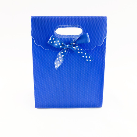 Gift box with ribbon isolated on white backgroundの写真素材