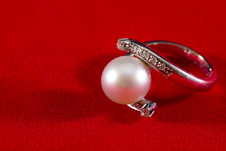 Precious ring with pearl and diamondsの写真素材
