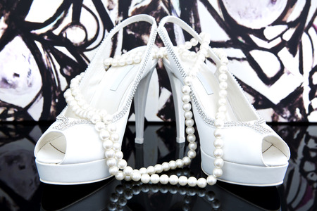 Beautiful white shoes from brideの写真素材