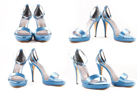 Collage, varied shoes isolated on a white backgroundの写真素材