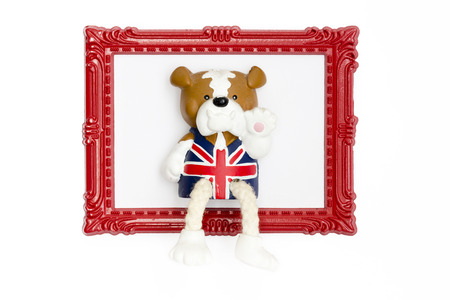 English teddy bear in a red frame, magnetの写真素材
