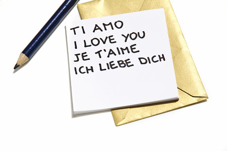 The phrase "I love you" written in five languages from pencilの写真素材