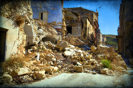 Poggioreale, old ghost town hit by an earthquakeの写真素材