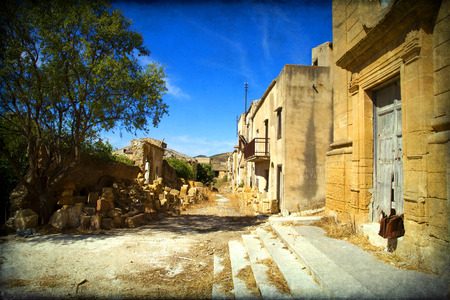 Poggioreale, old ghost town hit by an earthquakeの写真素材