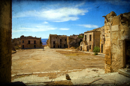 Poggioreale, old ghost town hit by an earthquakeの写真素材