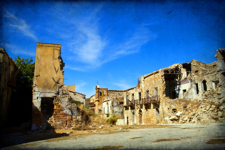 Poggioreale, old ghost town hit by an earthquakeの写真素材