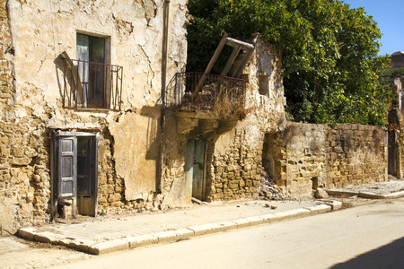 Poggioreale, old ghost town hit by an earthquakeの写真素材