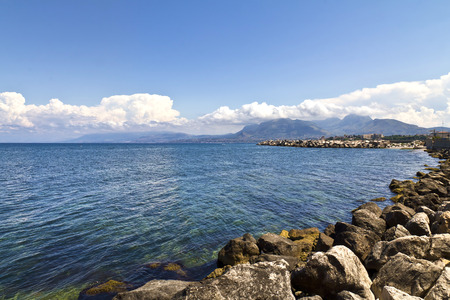 The sea at Porticello near Bagheria, Sicilyの写真素材