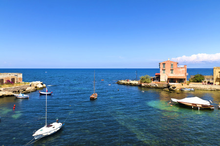 The sea at Porticello near Bagheria, Sicilyの写真素材