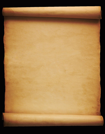 Old vintage parchment isolated on black backgroundの写真素材