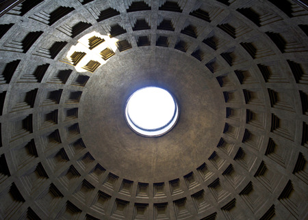 Interior of Rome Pantheon with the famous ray of light from the top