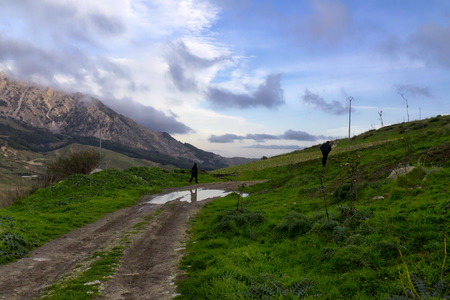 Beautiful summer landscape in the mountains in Sicilyの写真素材