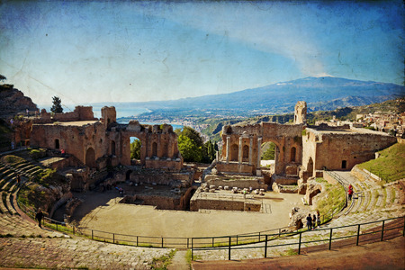 Ruins of the Greek Roman Theater, Taormina, Sicily, Italy