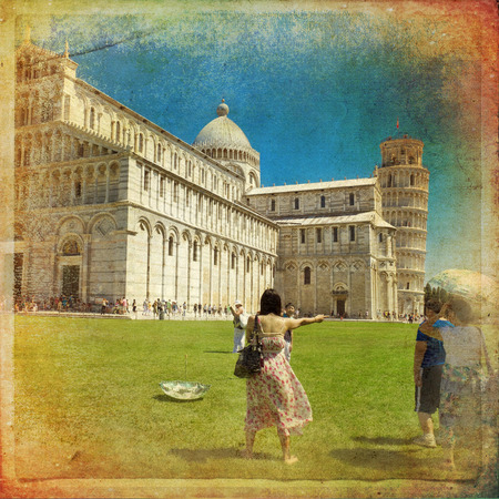 Piazza dei Miracoli complex with the leaning tower of Pisa, Italyのeditorial素材