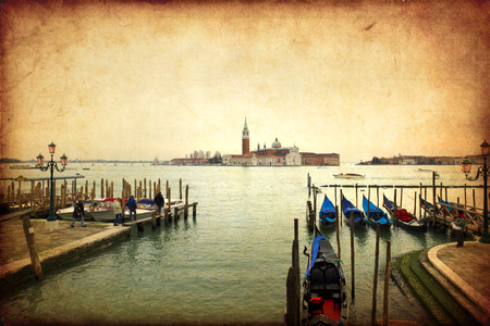 Venice with gondolas on Grand Canal against San Giorgio Maggiore churchのeditorial素材