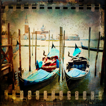 Venice with gondolas on Grand Canal against San Giorgio Maggiore churchの写真素材