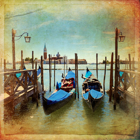 Venice with gondolas on Grand Canal against San Giorgio Maggiore churchの写真素材