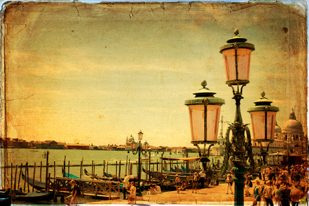 Venice with gondolas on Grand Canal against San Giorgio Maggiore churchのeditorial素材