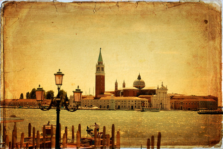 Venice with gondolas on Grand Canal against San Giorgio Maggiore churchのeditorial素材