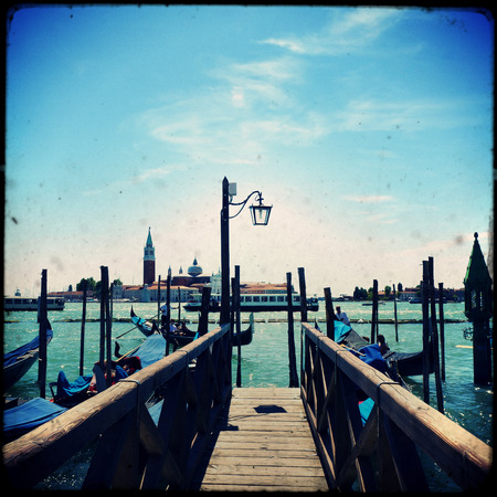 Venice with gondolas on Grand Canal against San Giorgio Maggiore churchのeditorial素材