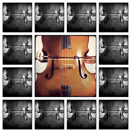 Close-up of double bass, wooden musical instrument that is played with a bow