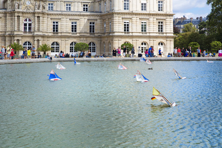 Luxembourg Palace and octagonal basin. The Jardin du Luxembourg is the second largest public park in Paris, France. The park is the garden of the French Senateのeditorial素材