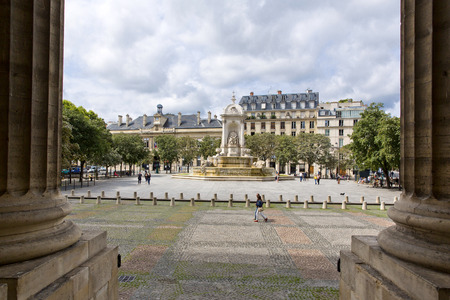 The Saint Sulpice fountain in the square in front of the famous church, Paris, Franceのeditorial素材