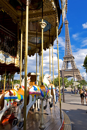 The Eiffel Tower seen from Trocadero carousel, Paris, France の写真素材