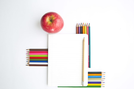 School stationery isolated on a white backgroundの写真素材