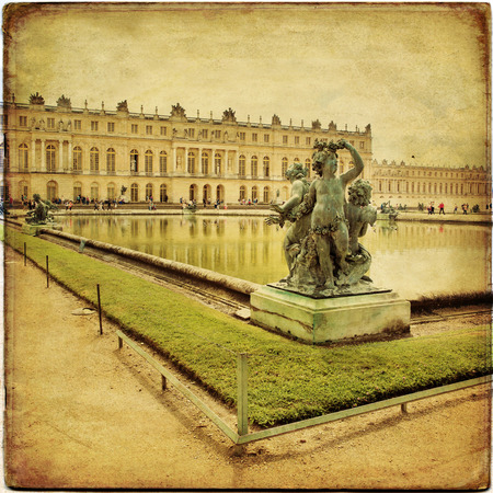 Royal Garden in the Versailles Castle in vintage style, Paris, Franceのeditorial素材
