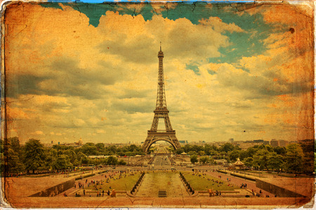 The Eiffel Tower in Paris in vintage styleの写真素材