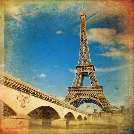The Eiffel Tower in Paris in vintage styleの写真素材