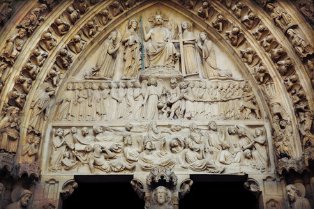 The Cathedral of Notre Dame de Paris in vintage style, Franceの写真素材