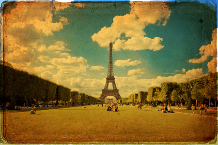 The Eiffel Tower in Paris in vintage styleの写真素材