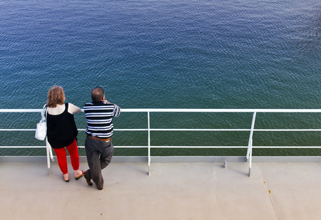 People on the ship departingの写真素材
