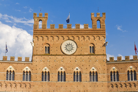 Detail of Campo Square with Mangia Tower, Siena, Italyのeditorial素材